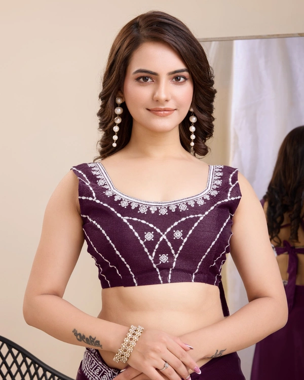 FWVLS PARTY WEAR EMBROIDERED SAREE WITH BLOUSE PIECE  - Livid Brown