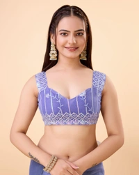 FWVLS PARTY WEAR SOFT NET EMBROIDERED DESIGNER SAREE WITH BLOUSE PIECE - Blue
