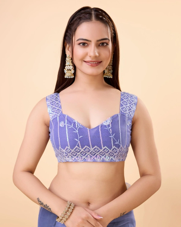FWVLS PARTY WEAR SOFT NET EMBROIDERED DESIGNER SAREE WITH BLOUSE PIECE - Blue