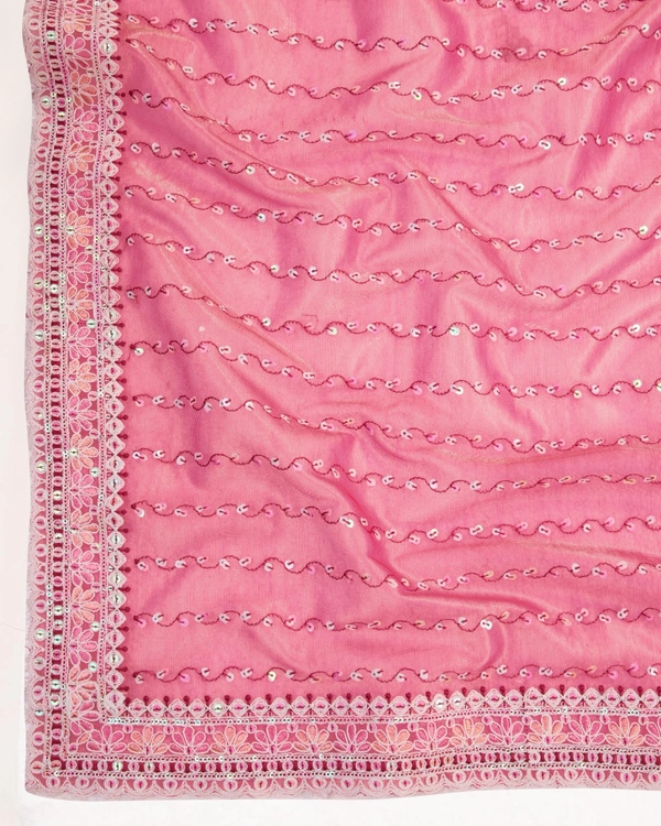 FWVLS PARTY WEAR SEQUINS EMBROIDERED SOFT NET SAREE WITH BLOUSE - Hot Pink
