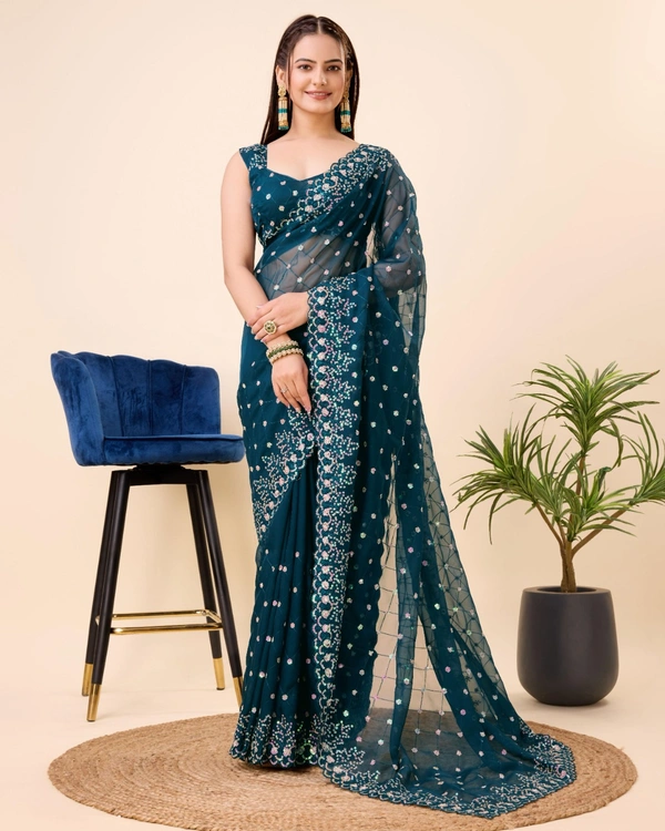 PARTY WEAR TABBY SILK ORGANZA SAREE WITH BLOUSE PIECE