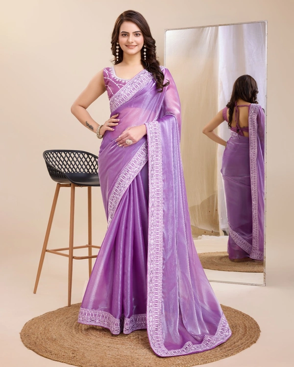 FWVLS PARTY WEAR EMBROIDERED SAREE WITH BLOUSE PIECE  - Purple