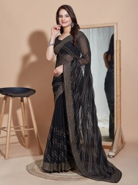 FWVLS PARTY WEAR SOFT ZOMATO SILK SAREE WITH BLOUSE PIECE - Black