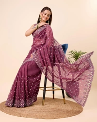 FWVLS PARTY WEAR TABBY SILK ORGANZA SAREE WITH BLOUSE PIECE - Wine