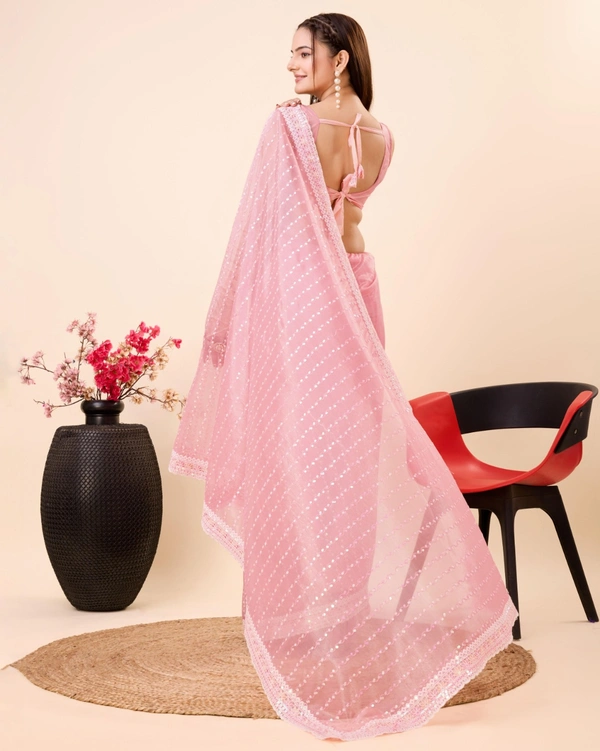 FWVLS PARTY WEAR SEQUINS EMBROIDERED SOFT NET SAREE WITH BLOUSE - Pink