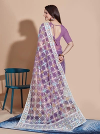 FWVLS BUTTERFLY NET PARTY WEAR EMBROIDRED SAREE WITH BLOUSE - Purple