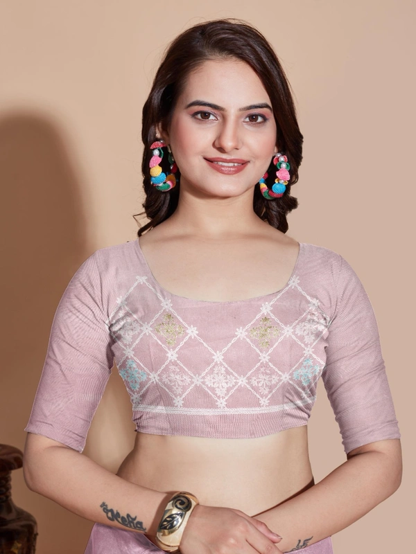FWVLS BUTTERFLY NET PARTY WEAR EMBROIDRED SAREE WITH BLOUSE - Silk Pink