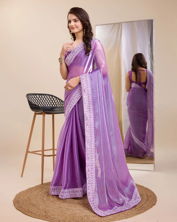 FWVLS PARTY WEAR EMBROIDERED SAREE WITH BLOUSE PIECE  - Purple