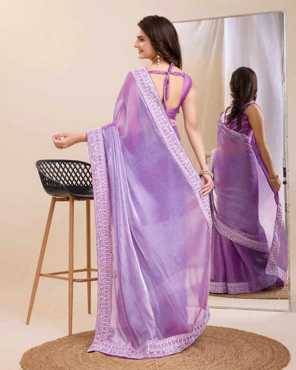 FWVLS PARTY WEAR EMBROIDERED SAREE WITH BLOUSE PIECE  - Purple