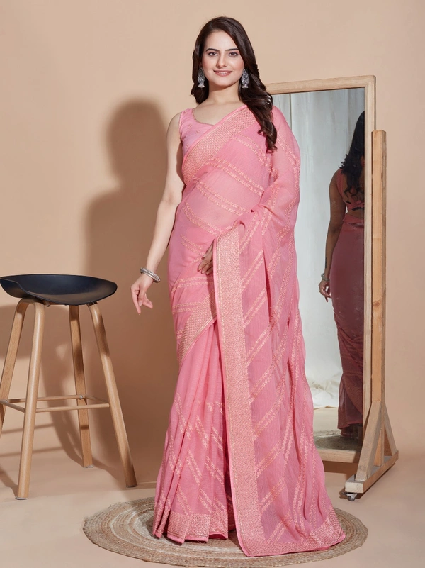 FWVLS PARTY WEAR SOFT ZOMATO SILK SAREE WITH BLOUSE PIECE - Pink