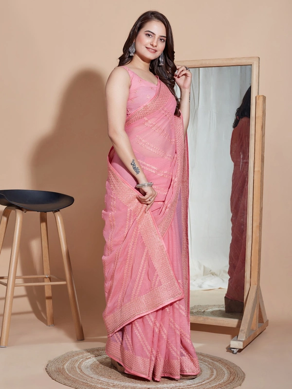 FWVLS PARTY WEAR SOFT ZOMATO SILK SAREE WITH BLOUSE PIECE - Pink