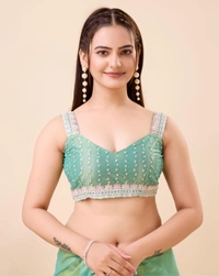 FWVLS PARTY WEAR SEQUINS EMBROIDERED SOFT NET SAREE WITH BLOUSE - Aqua Green