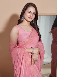 FWVLS PARTY WEAR SOFT ZOMATO SILK SAREE WITH BLOUSE PIECE - Pink