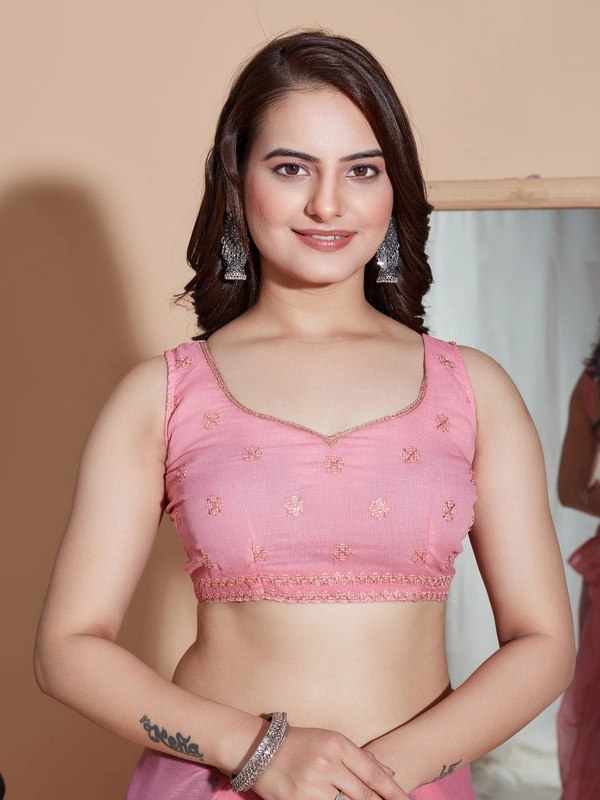 FWVLS PARTY WEAR SOFT ZOMATO SILK SAREE WITH BLOUSE PIECE - Pink