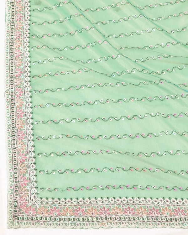 FWVLS PARTY WEAR SEQUINS EMBROIDERED SOFT NET SAREE WITH BLOUSE - Aqua Green