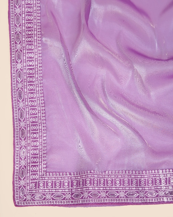 FWVLS PARTY WEAR EMBROIDERED SAREE WITH BLOUSE PIECE  - Purple