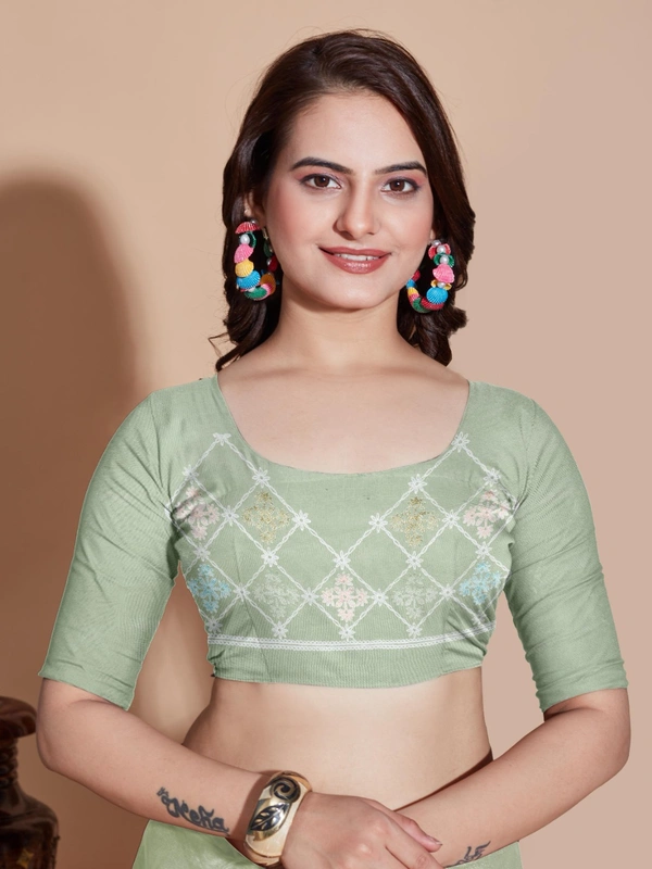 FWVLS BUTTERFLY NET PARTY WEAR EMBROIDRED SAREE WITH BLOUSE - Rainee Green