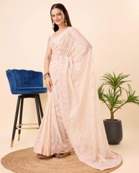 FWVLS PARTY WEAR TABBY SILK ORGANZA SAREE WITH BLOUSE PIECE - Cream