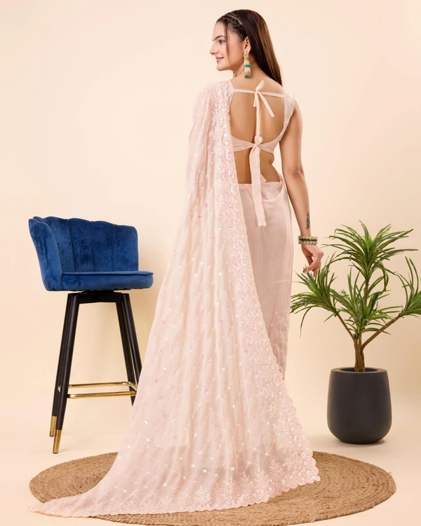 FWVLS PARTY WEAR TABBY SILK ORGANZA SAREE WITH BLOUSE PIECE - Cream