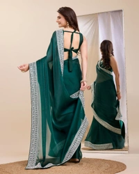 FWVLS PARTY WEAR EMBROIDERED SAREE WITH BLOUSE PIECE  - Gable Green