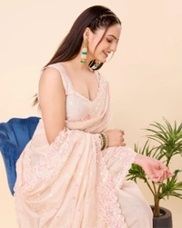 FWVLS PARTY WEAR TABBY SILK ORGANZA SAREE WITH BLOUSE PIECE - Cream