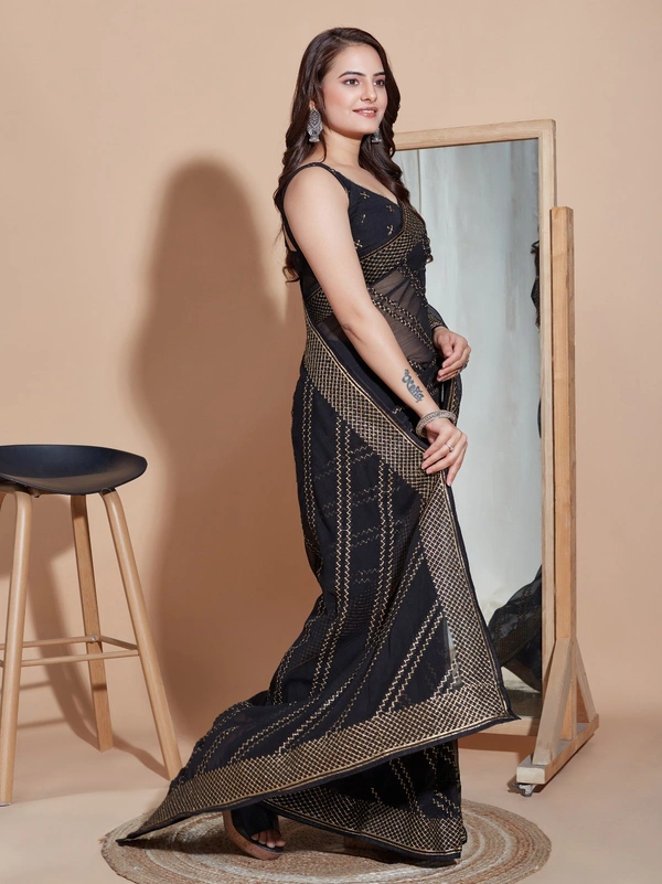 FWVLS PARTY WEAR SOFT ZOMATO SILK SAREE WITH BLOUSE PIECE - Black