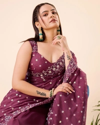 FWVLS PARTY WEAR TABBY SILK ORGANZA SAREE WITH BLOUSE PIECE - Wine