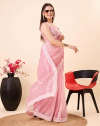 FWVLS PARTY WEAR SEQUINS EMBROIDERED SOFT NET SAREE WITH BLOUSE - Pink
