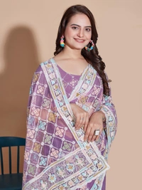 FWVLS BUTTERFLY NET PARTY WEAR EMBROIDRED SAREE WITH BLOUSE - Purple