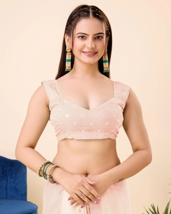 FWVLS PARTY WEAR TABBY SILK ORGANZA SAREE WITH BLOUSE PIECE - Cream