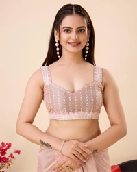 FWVLS PARTY WEAR SEQUINS EMBROIDERED SOFT NET SAREE WITH BLOUSE - Peach