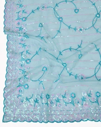 FWVLS PARTY WEAR SOFT NET EMBROIDERED DESIGNER SAREE WITH BLOUSE PIECE - Fountain Blue