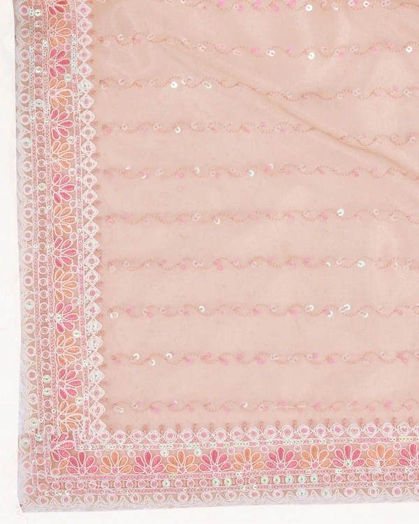 FWVLS PARTY WEAR SEQUINS EMBROIDERED SOFT NET SAREE WITH BLOUSE - Peach
