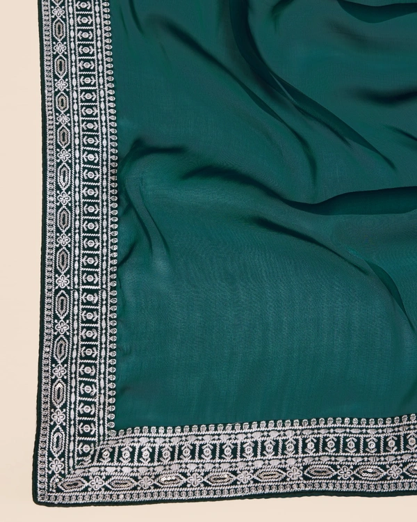 FWVLS PARTY WEAR EMBROIDERED SAREE WITH BLOUSE PIECE  - Gable Green