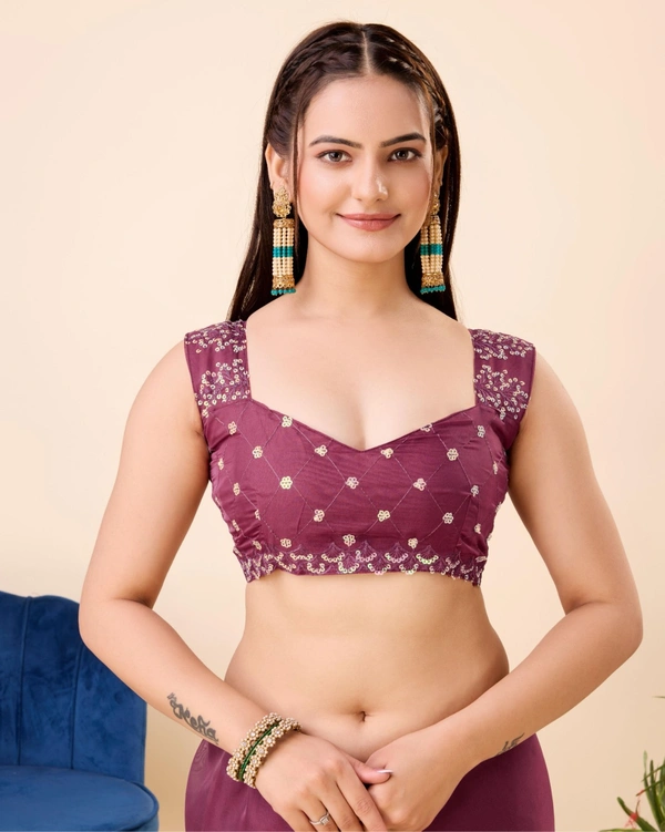 FWVLS PARTY WEAR TABBY SILK ORGANZA SAREE WITH BLOUSE PIECE - Wine