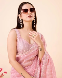 FWVLS PARTY WEAR SEQUINS EMBROIDERED SOFT NET SAREE WITH BLOUSE - Pink