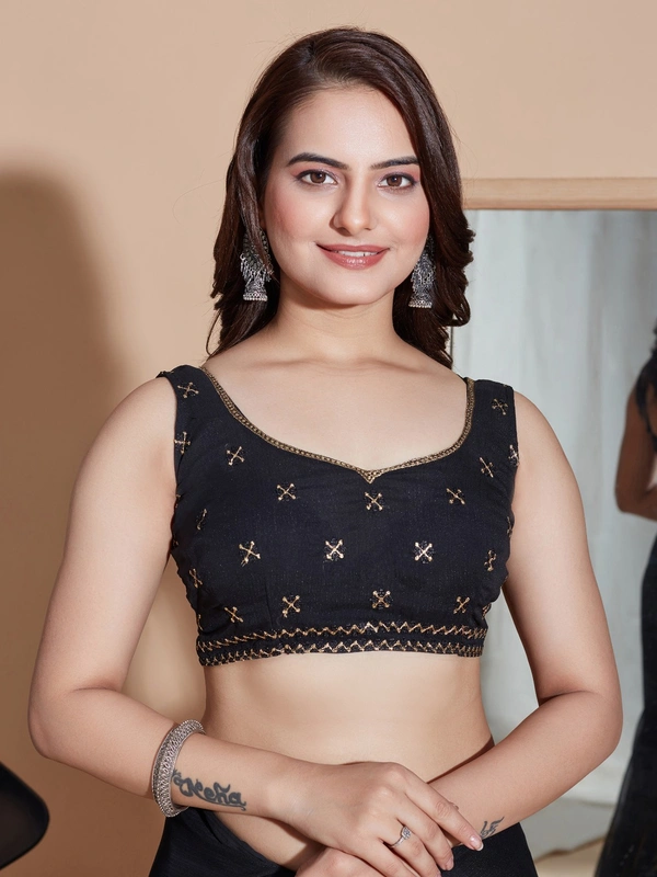 FWVLS PARTY WEAR SOFT ZOMATO SILK SAREE WITH BLOUSE PIECE - Black