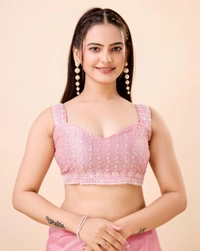 FWVLS PARTY WEAR SEQUINS EMBROIDERED SOFT NET SAREE WITH BLOUSE - Pink