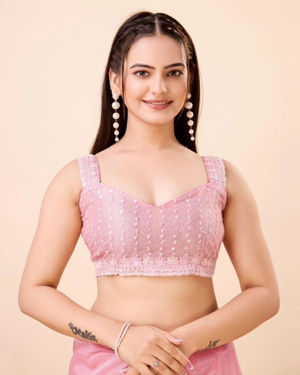 FWVLS PARTY WEAR SEQUINS EMBROIDERED SOFT NET SAREE WITH BLOUSE - Pink