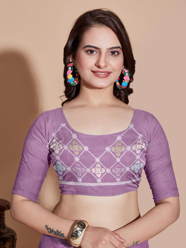 FWVLS BUTTERFLY NET PARTY WEAR EMBROIDRED SAREE WITH BLOUSE - Purple