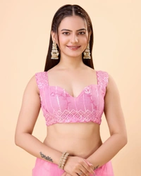 FWVLS PARTY WEAR SOFT NET EMBROIDERED DESIGNER SAREE WITH BLOUSE PIECE - Pink Salmon