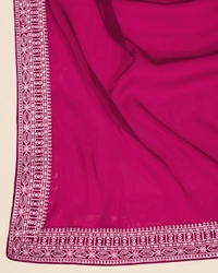 FWVLS PARTY WEAR EMBROIDERED SAREE WITH BLOUSE PIECE  - Pinkish Red