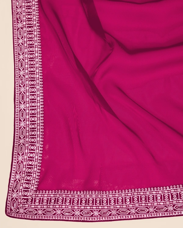 FWVLS PARTY WEAR EMBROIDERED SAREE WITH BLOUSE PIECE  - Pinkish Red