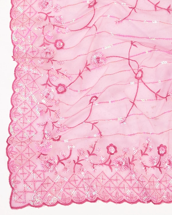 FWVLS PARTY WEAR SOFT NET EMBROIDERED DESIGNER SAREE WITH BLOUSE PIECE - Pink Salmon