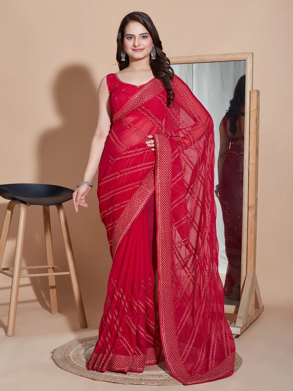 FWVLS PARTY WEAR SOFT ZOMATO SILK SAREE WITH BLOUSE PIECE - Red