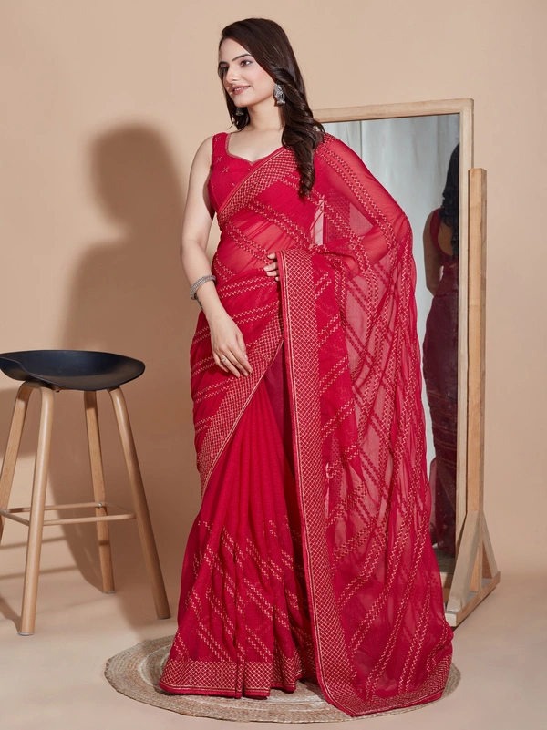 FWVLS PARTY WEAR SOFT ZOMATO SILK SAREE WITH BLOUSE PIECE - Red
