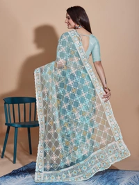 FWVLS BUTTERFLY NET PARTY WEAR EMBROIDRED SAREE WITH BLOUSE - Cloud Blue