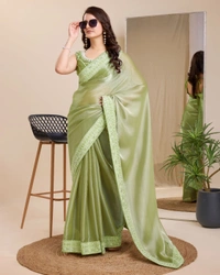 FWVLS PARTY WEAR EMBROIDERED SAREE WITH BLOUSE PIECE  - Swamp Green