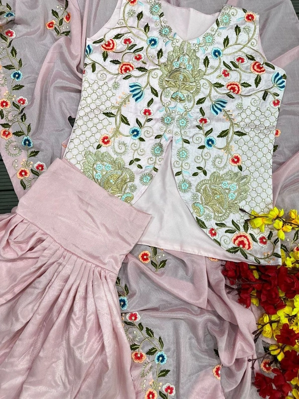 FWHB PARTY WEAR LOOK SHRUG WITH DHOTI SALWAR WITH DUPATTA - XL, Pink