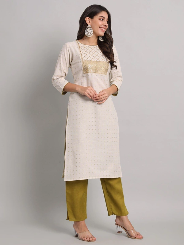 FWVT BEAUTIFEL NECK EMBROIDERED KURTI SET WITH DUPATTA - M-38, White